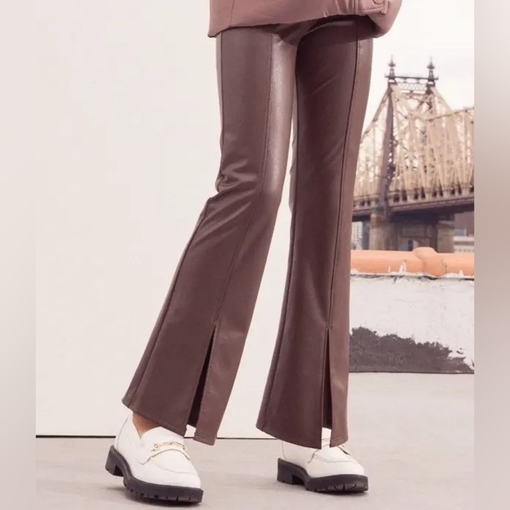 Abercrombie Kids High Rise Faux Leather Split Hem Flare Pants 9/10